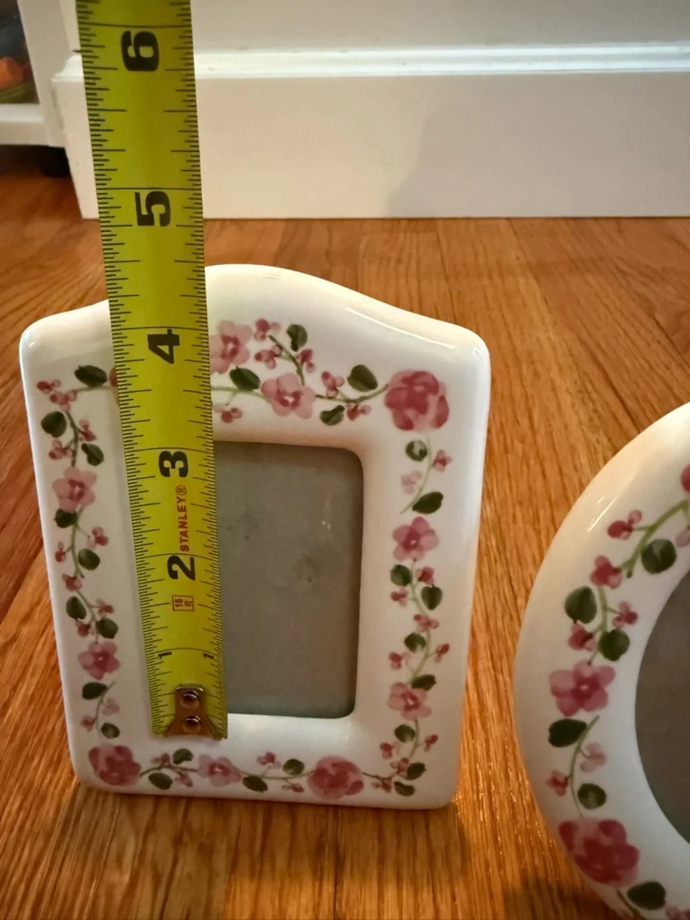 Vintage Floral Ceramic Photo Frame - Pink Rose Pattern